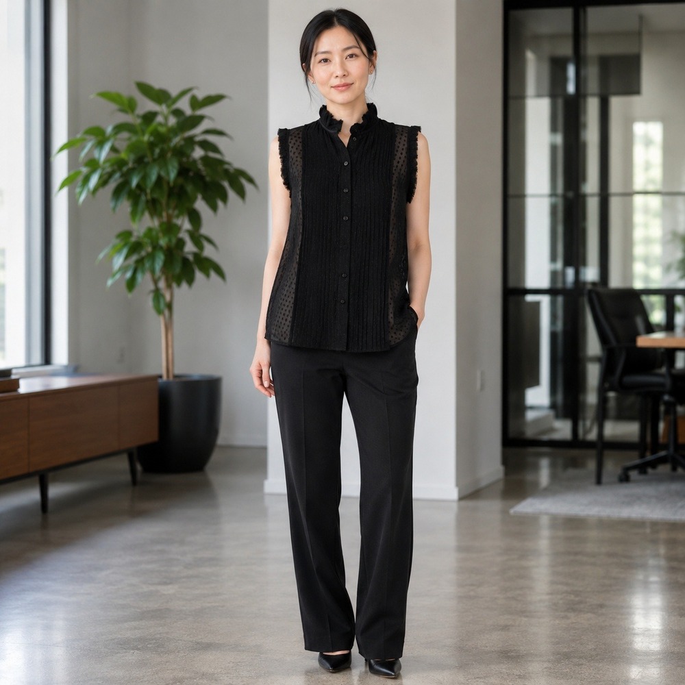 Derek Lam Black Swiss Dot Pintuck Sleeveless Blouse Women's 6 Italy